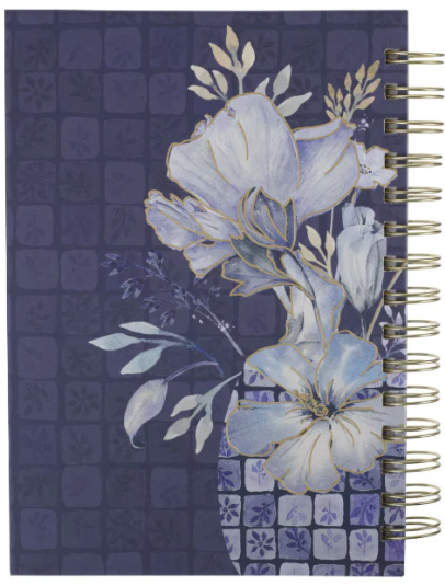 Grace Blue Floral Tile Spiral Journal - Ephesians 2:8